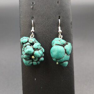 Silver Plated Rough Nugget Turquoise Stone Earrings A6636